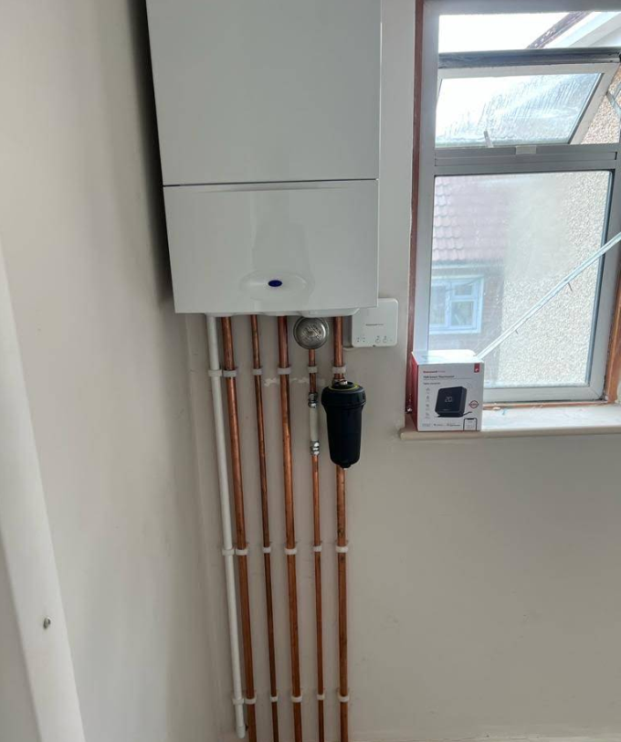 Combi boiler installation with filter and smart thermostat in Whitchurch, Bristol